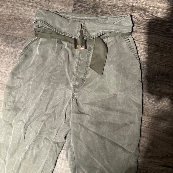 Express Women 00 Olive Green High Waist Belt FoldOver Pant Buckle Pocket - Picture 3 of 6